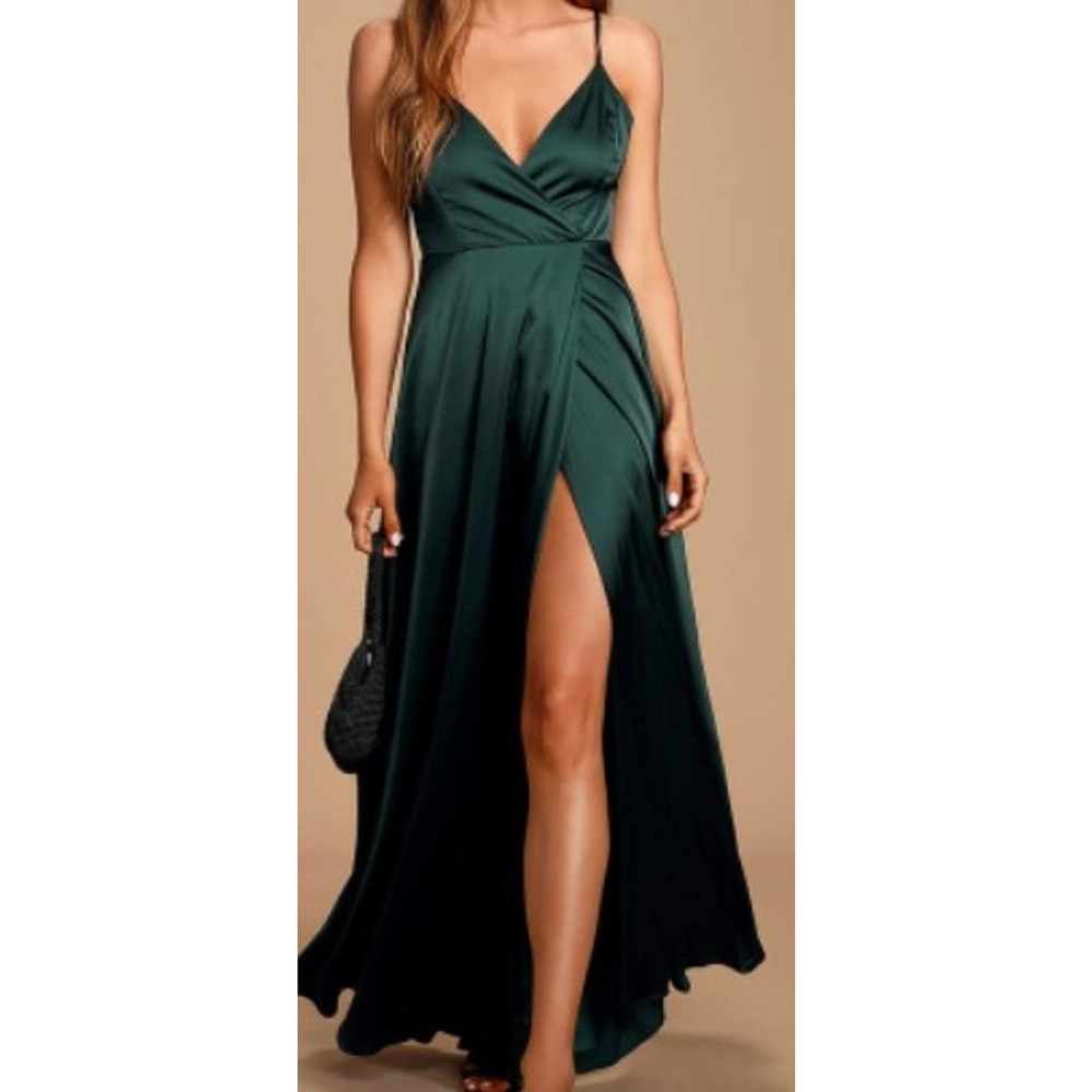 LULU'S sz M Ode To Love emerald green special occasion Satin Maxi Dress NEW B47